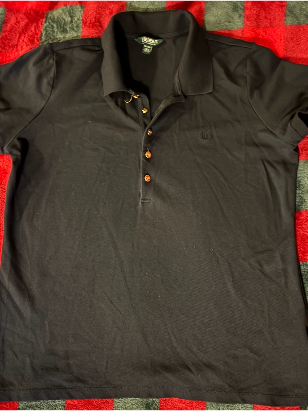 Lauren Ralph Lauren Women’s Black Polo Shirt with Gold-Tone Buttons